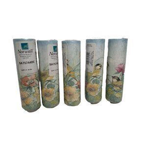 5 Rolls Norwall Border, Yellow Finches ? Birds, Flower, 5 Yards ea. Blue Green